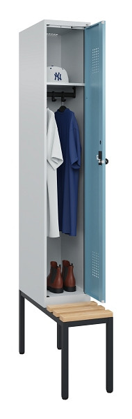 C+P Spind Evolo PLUS, 1 Abteile, 2120x300x815mm, 7035/0010, Haken 3, Drehriegel, Sitzfläche Buche-Hartholz, Sitzbank, 0490507-10 S10009