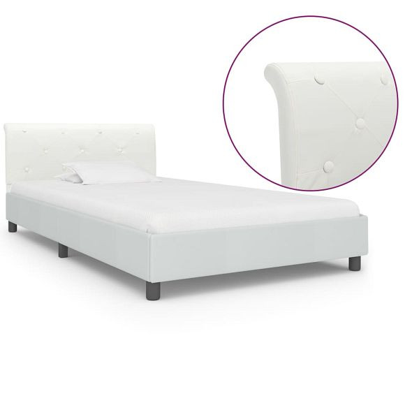vidaXL Bettgestell Weiß Kunstleder 100×200 cm, 284871, 8719883698021