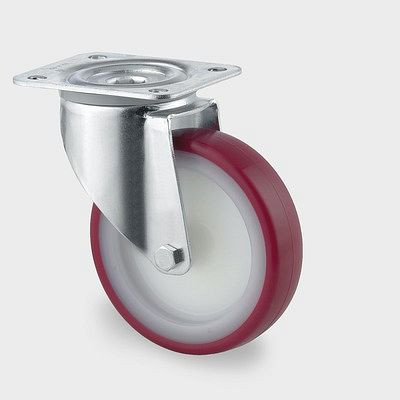 TENTE-ROLLEN Lenkrolle, Rad-Ø 80 mm, Tragfähigkeit 100 kg, Bauhöhe 108 mm, D 40 Shore, 3470UAR080P62 red