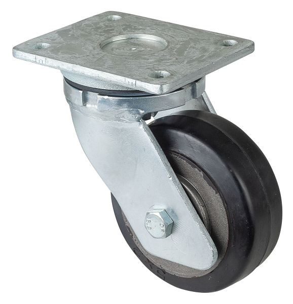BS Rollen Schwerlastrolle, Rad-Breite 50 mm, Rad-Ø 125 mm, Tragfähigkeit 275 kg, Elastik-Reifen schwarz, Radkörper Guss, Kugellager, RR100.B81.125