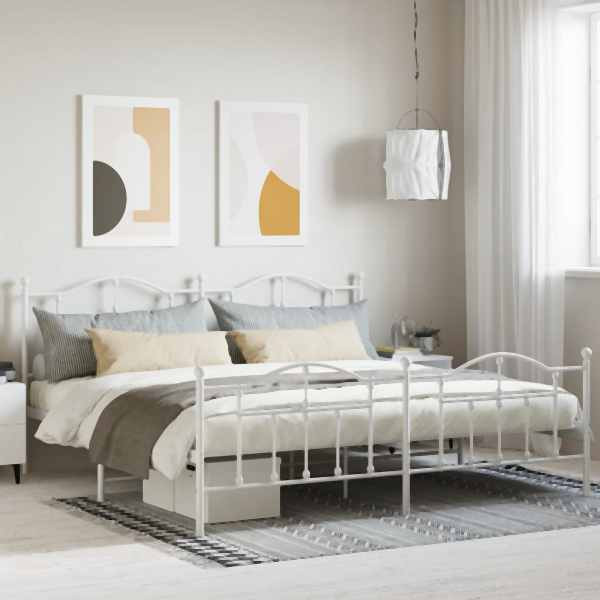 vidaXL Bettgestell mit Kopf- und Fußteil Metall Weiß 193x203 cm, 353512