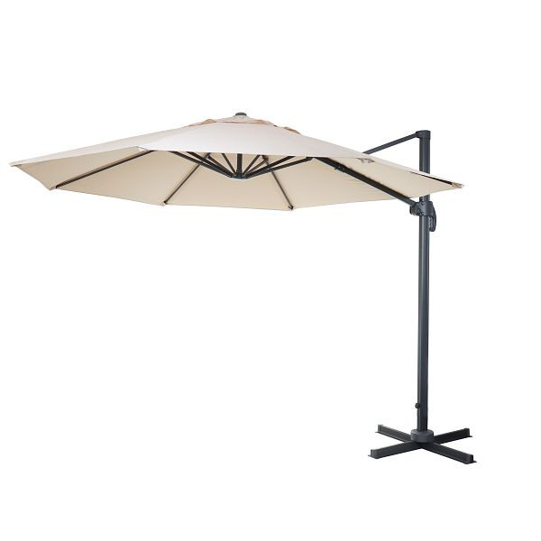 Mendler Gastronomie-Ampelschirm HWC-A96, Sonnenschirm, rund Ø 4m Polyester/Alu 27kg, creme ohne Ständer, drehbar, 138553+122472