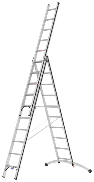 ALU-PRO Mehrzweckleiter dreiteilig mit Smart-Base®, 3x10 Sprossen, Länge eingefahren 2,99 m / ausgefahren 6,62 m, 7024730