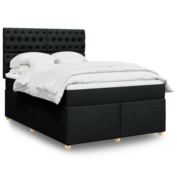 vidaXL Boxspringbett mit Matratze Schwarz 140x190 cm Stoff, 3291284