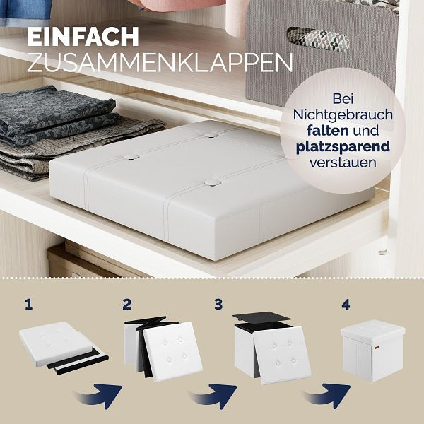 casaria Sitzhocker 2er-Set Weiß Kunstleder 38x38x38cm faltbar, 996896