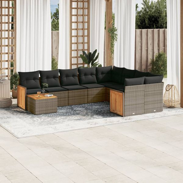 vidaXL 10-tlg. Garten-Sofagarnitur mit Kissen Grau Poly Rattan, 3260401