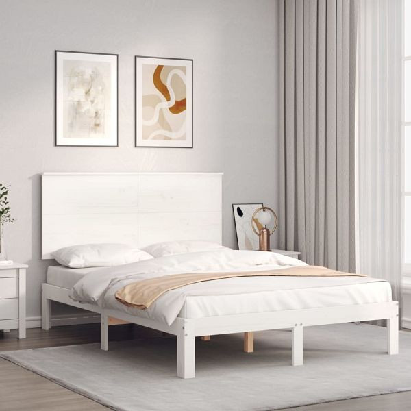 vidaXL Massivholzbett mit Kopfteil Weiß 140x200 cm, 3193662