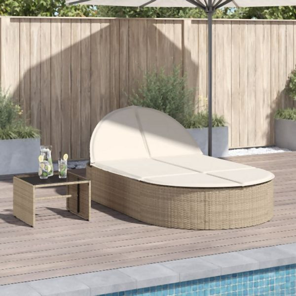 vidaXL Doppel-Sonnenliege mit Auflagen Beige Poly Rattan, 368650