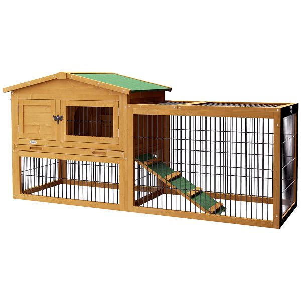 PawHut Kleintierstall kleintierkäfig mit Freigehege Meerschweinchenstall Freilaufgehege Gelb, D51-122V01YL