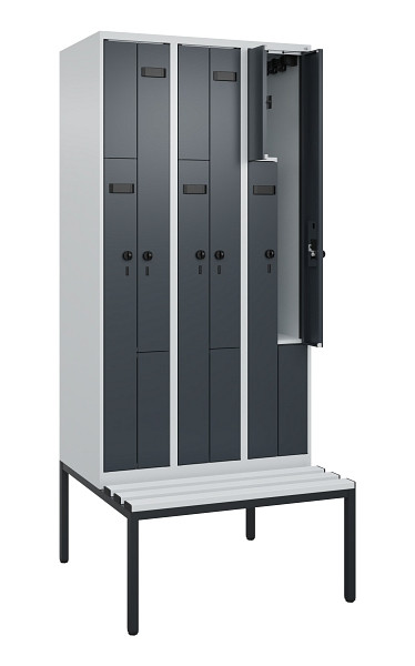 C+P Z-Spind Evolo PLUS, 6 Fächer, 2120x900x815mm, 7035/7016, Drehriegel, Sitzfläche Kunststoff, Sitzbank, 0490537-306 S10066
