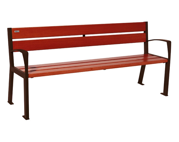 Procity Sitzbank Silaos 5 Holzlatten, 1800 mm, Mit Armlehne, Holz & Stahl, Mahagoni/RAL 8017, 209512.8017.ACAJ