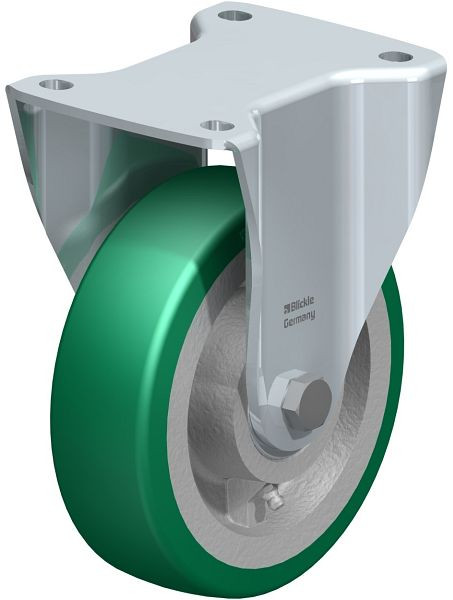 Blickle BH-GST 160K Stahlblech-Bockrolle, schwere, geschlossene Ausführung, mit Anschraubplatte, Blickle Softhane®, Grün, 754054