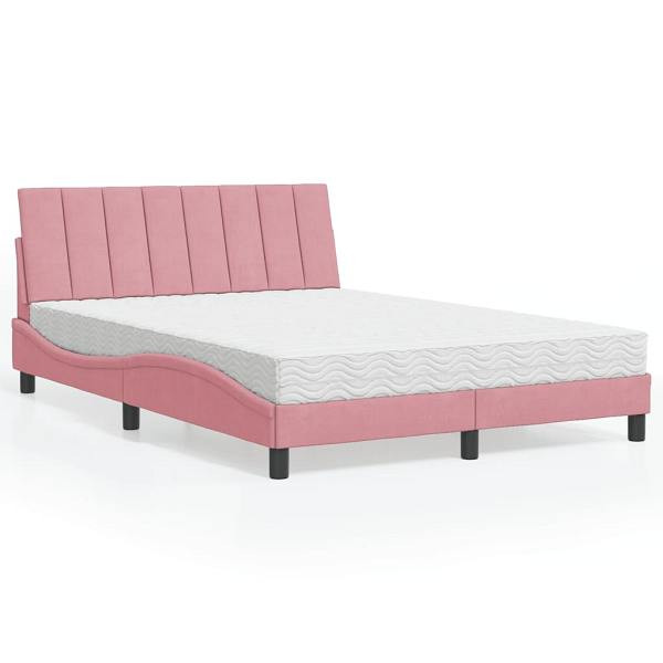 vidaXL Bett mit Matratze Rosa 140x200 cm Samt, Polyester, 3208603