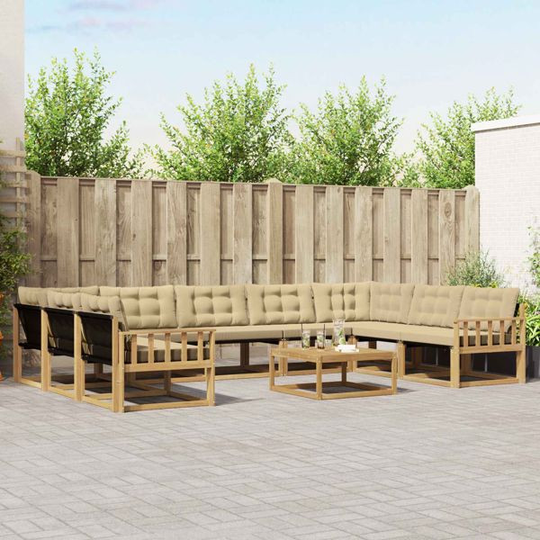 vidaXL Outdoor-Sofagarnitur mit Kissen 10-teilig Weiß und Beige, 3389091