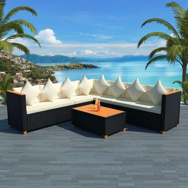 vidaXL 5-teilig Garten-Lounge-Set mit Auflagen Poly Rattan Schwarz, 42997