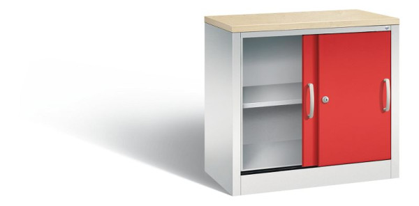 C+P Sideboard mit Schiebetüren Acurado, H720xB800xT400mm, Farbe: Lichtgrau / feuerrot, Bügelgriff, 2 OH, 5722-00 S10425