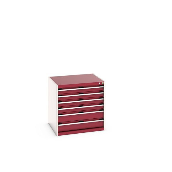 bott cubio Schubladenschrank bestückt, mit 6 Schubladen, BxTxH: 800x750x800mm, RAL 7035/3004, Purpurrot, 40028102.24V
