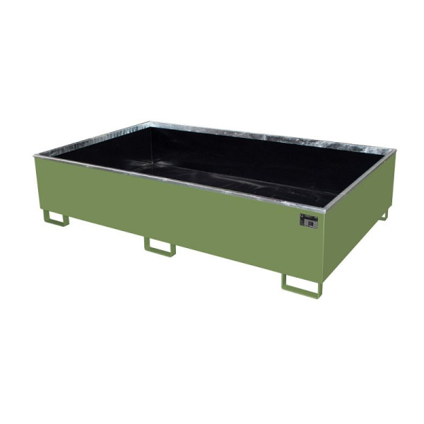 STEIN HGS Regalwanne mit PE-Einsatz RW PE, 1000 Liter, RAL 6011 resedagrün, Gesamthöhe 510 mm, lackiert, ohne Gitterrost, 79216.0016