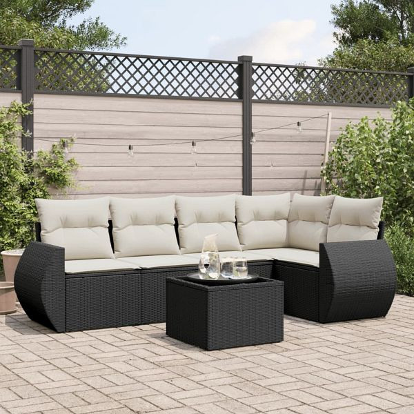 vidaXL 6-teilig Garten-Sofagarnitur mit Kissen Schwarz Poly Rattan, 3221335