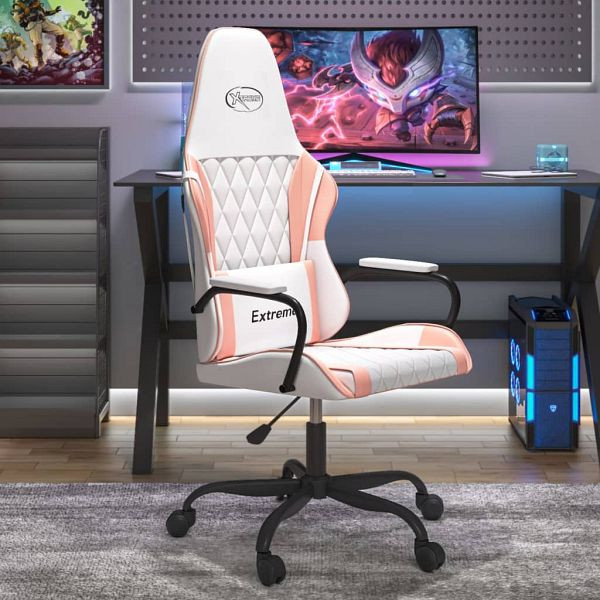 vidaXL Gaming-Stuhl mit Massagefunktion Weiß und Rosa Kunstleder, 345542