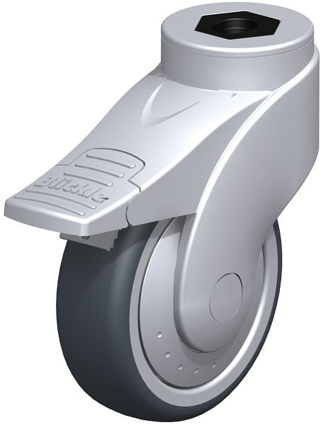 Blickle LWGE-TPA 101K-FI-ELS-FK Kunststoff-Lenkrolle WAVE mit Rückenloch & Feststeller, Thermoplastisches Gummi-Elastomer, Grau, 744812