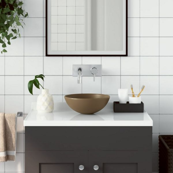 vidaXL Waschbecken Keramik Mattcreme Rund, 146985, 8720286036907