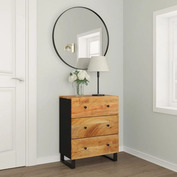 vidaXL Sideboard 60x33x75 cm Massivholz Akazie, Material: Massives Akazienholz, Holzwerkstoff, Eisen, 345230