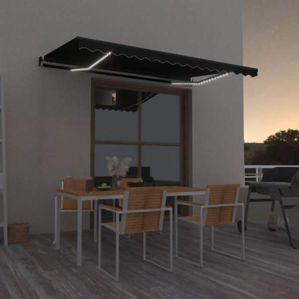 vidaXL Markise Manuell Einziehbar mit LED 400x350 cm Anthrazit, 3069184