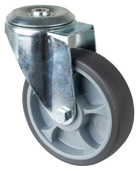 BS Rollen Transportrolle Lenkrolle, thermoplastisches Gummirad grau, Kugellager, Rückenloch, Durchmesser: 160 mm, VE: 2 Stück, L101.A85.162