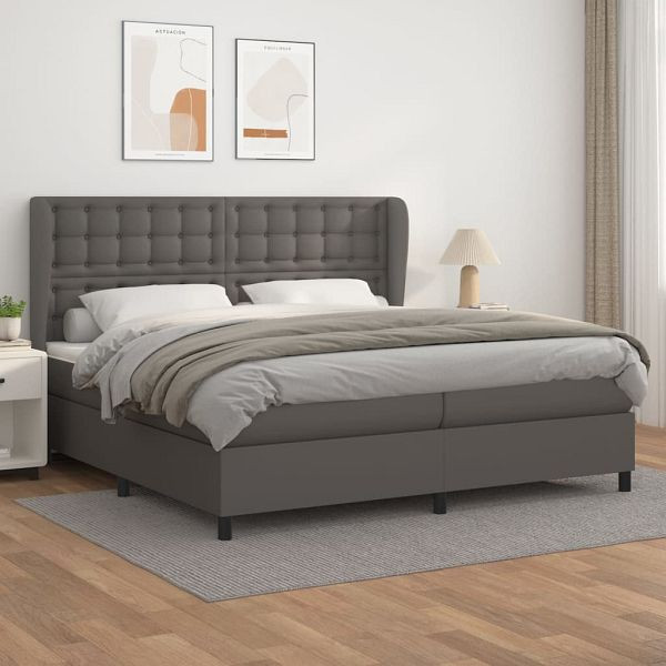 vidaXL Boxspringbett mit Matratze Grau 200x200 cm Kunstleder, 3129055