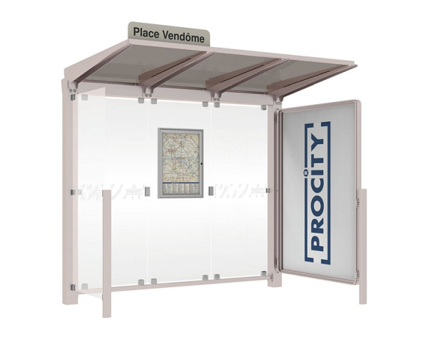 Procity Wartehalle Venedig - 1 Schaukasten 2000 + 1 Seitenverkleidung, Farbe RAL 7044, Maße: Breite 2500 x Höhe 2422 x Tiefe 1520 mm, 529652.7044
