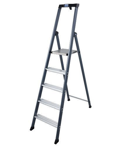 Krause Stufenstehleiter Sepro S, eloxiert, extrem rutschfeste Plattform, 5 Stufen, 257466
