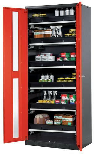asecos Chemikalienschrank Systema-T CS-86G, Korpus anthrazit, Flügeltüren rot, 6 Tablarauszüge, 209044