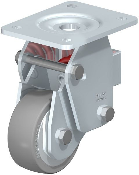 Blickle BHF-ALTH 101K-3-AS-FA Stahlblech-Bockrolle, Schwerlast-Ausführung, mit Stahlfeder, Blickle Extrathane®, Grau, 853744