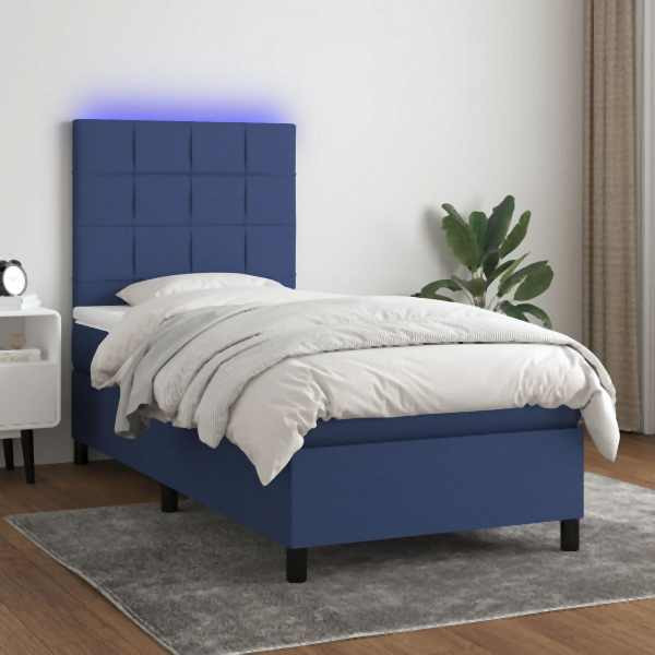 vidaXL Boxspringbett mit Matratze & LED Blau 90x190 cm Stoff, 3134843