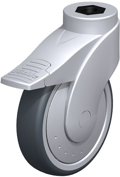 Blickle LWGE-TPA 126K-11-FI-ELS-FK Kunststoff-Lenkrolle WAVE mit Rückenloch & Feststeller, Thermoplastisches Gummi-Elastomer, Grau, 747061