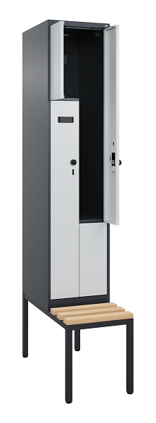 C+P Z-Spind Evolo PLUS, Bank, 2 Fächer, 2120x400x815mm, 7016/7035, Drehriegel, Sitzfläche Buche-Hartholz, Sitzbank, 0490537-122 S10014