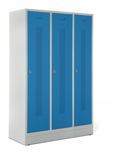 Deskin Garderobenspind SYSTEM SP1 mit Sockel, Korpus Lichtgrau, Türen Lichtblau, H 1800 x B 1185 x T 500 mm, Drehriegelverschluss, 330722