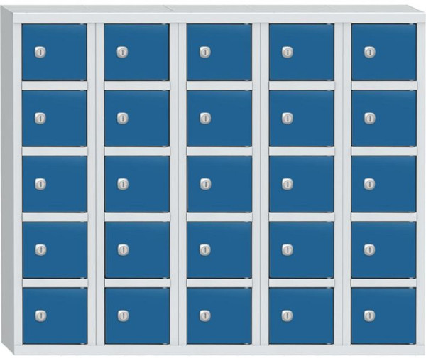Deskin Wertfachschrank mit 25 Fächern, Korpus Lichtgrau RAL7035, Türen Lichtblau RAL 5012, H 780 x B 975 x T 200 mm, Zylinderschloss, 358069