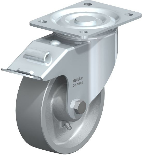 Blickle LI-G 150G-FI Hitzebeständige Stahlblech-Lenkrolle mit Anschraubplatte & Feststeller, Guss, Grau, 763573
