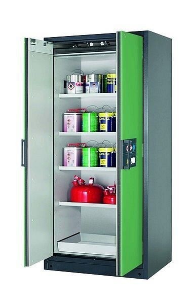 asecos Sicherheitsschrank Q-CLASSIC-90, Q90.195.090 in resedagrün RAL 6011 mit 4x Fachboden (Stahlblech), 30041-048-30046
