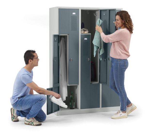 Deskin Z-Garderoben-Stahlspind mit Lüftungslöchern, Korpus Lichtgrau RAL 7035,Türen Blaugrau RAL 7031, B 1185 x H 1800 x T 500 mm, 359088