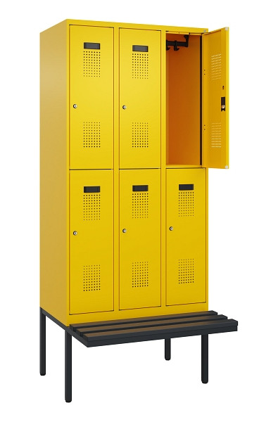 C+P Doppelstock-Spind Evolo PLUS, Bank, 6 Fächer, 2120x900x815mm, 1023/1023, Zylinderschloss, Sitzfläche Kunststoff, 0493407-30 S10136
