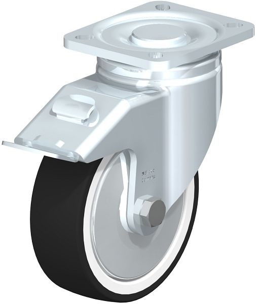 Blickle LH-POTH 125R-1-FI-FA Stahlblech-Bockrolle, Schwerlast-Ausführung, mit Anschraubplatte & Feststeller, Thermoplastisches Polyurethan, Grau, 750106