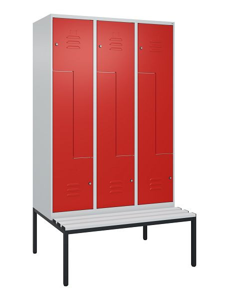 C+P Z-Spind Classic PLUS, mit untergebauter Sitzbank, 6 Abteile, 2120x1200x815mm, 7035/3020, Zylinderschlösser, 0800537-326 S10047