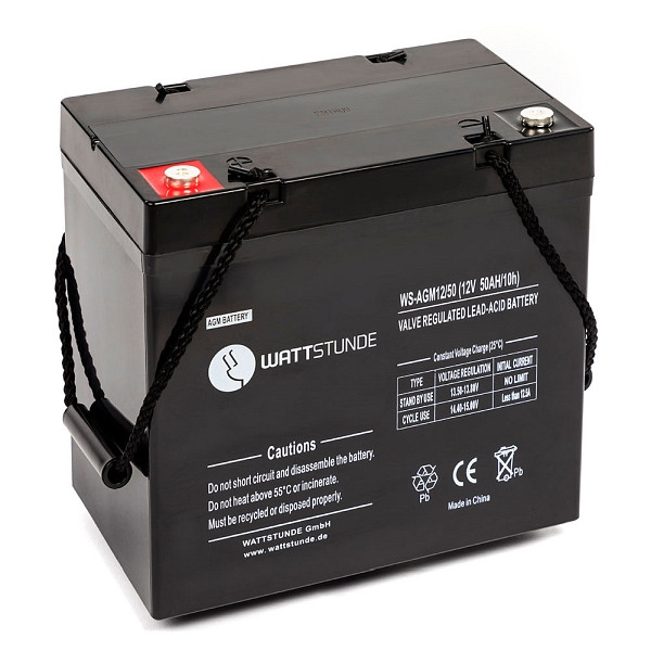 WATTSTUNDE Akku AGM12-50 12V VRLA AGM Batterie 50Ah C20, 501-5050