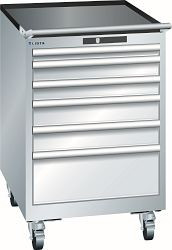 LISTA Schubladenschrank mobil 27x36E (BxTxH) 564x725x890mm KEY Lock, Lichtgrau, 6 Schubladen, Fronthöhen: 50 - 200 mm, 78.548.020