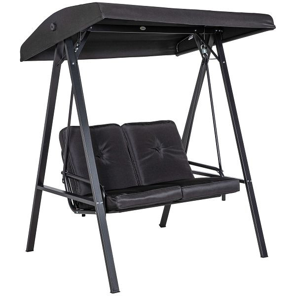 Outsunny Hollywoodschaukel, 2-Sitzer Gartenschaukel mit verstellbarem Dach, bis 220 kg belastbar, 145 x 116 x 172 cm, Schwarz, 84A-158V02BK
