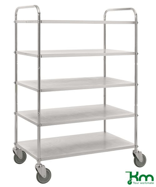 Kongamek Leichter Etagenwagen, 4 Lenkrollen, 2 davon mit Bremsen, Verzinkt, 5 Böden, KM4124-EB