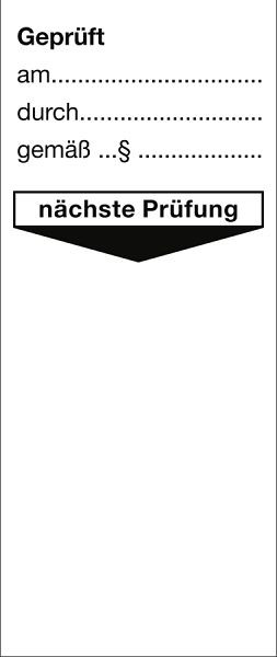 Moedel Grundplakette Geprüft am durch gemäß § nächste Prüfung, Folie, 40x95mm, VE: 10 Stück/Bogen, 54392